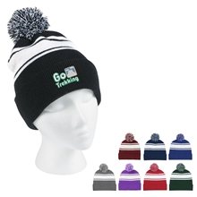 Two - Tone Knit Pom Beanie With Cuff