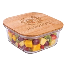 Square Glass Food Container w / Bamboo Lid