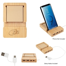Bamboo Multi - Port Hub With Phone Holder Sticky Notes