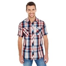 Burnside Mens Short - Sleeve Plaid Pattern Woven Shirt