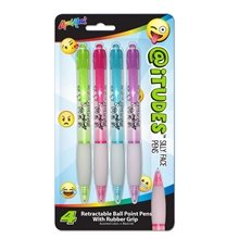 iTUDES 4 Pack Emoji Slly Face Retractable Ball Point Pens With Rubber Grip