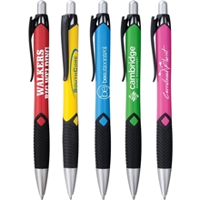 Koruna Pen W / Black Grip Clip, Silver Nosecone Plunger, Blue Ink