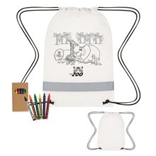 Lil Bit Reflective Non - Woven Coloring Drawstring Bag With Crayons