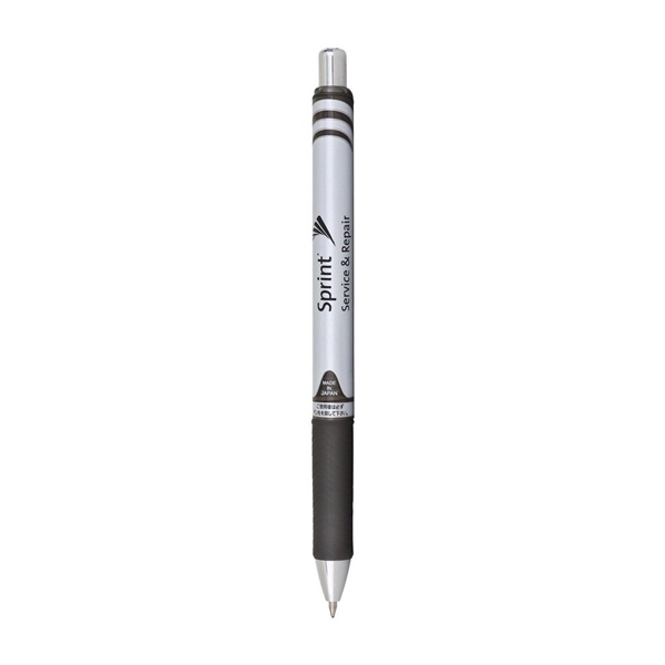 a silver tone/black/black ink energel rtx retractable liquid gel pen (medium)