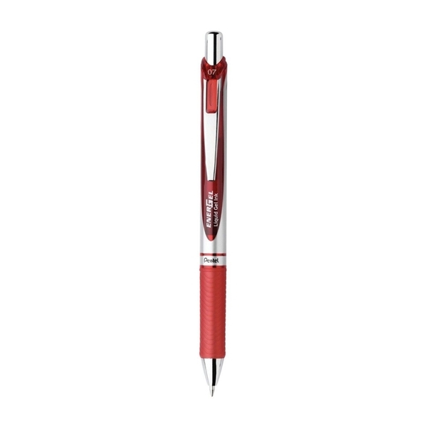 a silver tone/red/black ink energel rtx retractable liquid gel pen (medium)