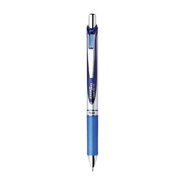 a silver tone/blue/black ink energel rtx retractable liquid gel pen (medium)