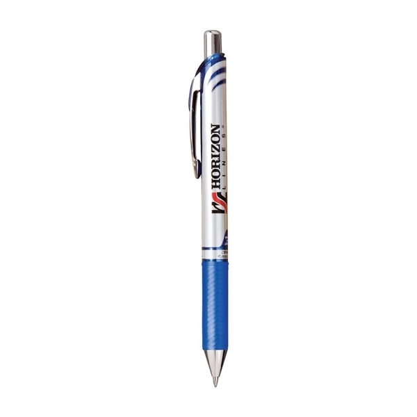 a silver tone/blue/blue ink energel rtx retractable liquid gel pen (medium)