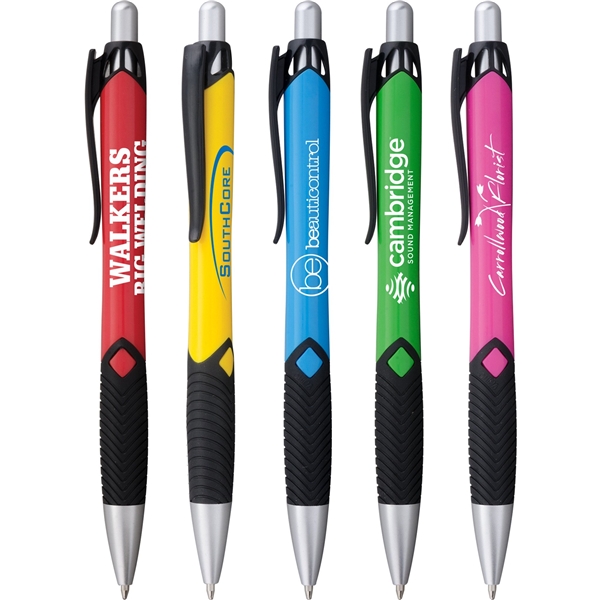 Koruna Pen W / Black Grip Clip, Silver Nosecone Plunger, Blue Ink